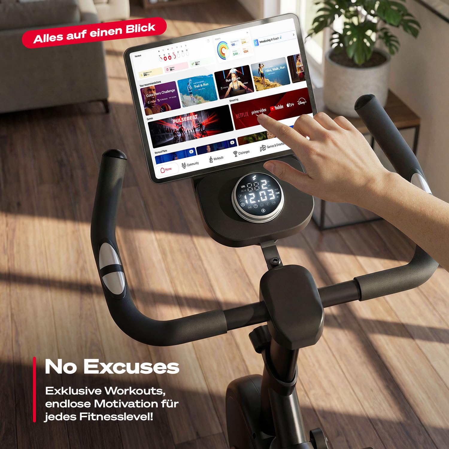 Sportstech Heimtrainer Fahrrad Ergometer SX175 – Hometrainer Fitnessbike mit Magnetwiderstand & App, ultraleise, Indoor Cycling Bike, bis 120 kg, Kardiotraining für Zuhause, Tablet-Halter