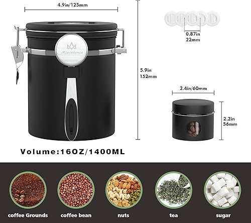 Miniatura 4 de Miscedence Juego de recipientes de café molido con rastreador de fecha, válvula de CO2, tarro de viaje, recipiente de almacenamiento hermético de