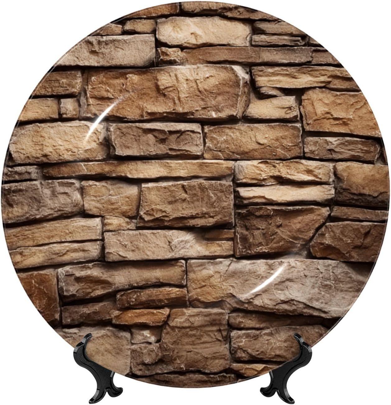 Decorative Plate 10in Bone China Dessert Plates with Display Stand Ceramic Ornament Ceramic Rocks Brick Wall Decorative Plates Art Crafts Porcelain Plate for Home Club Living Room