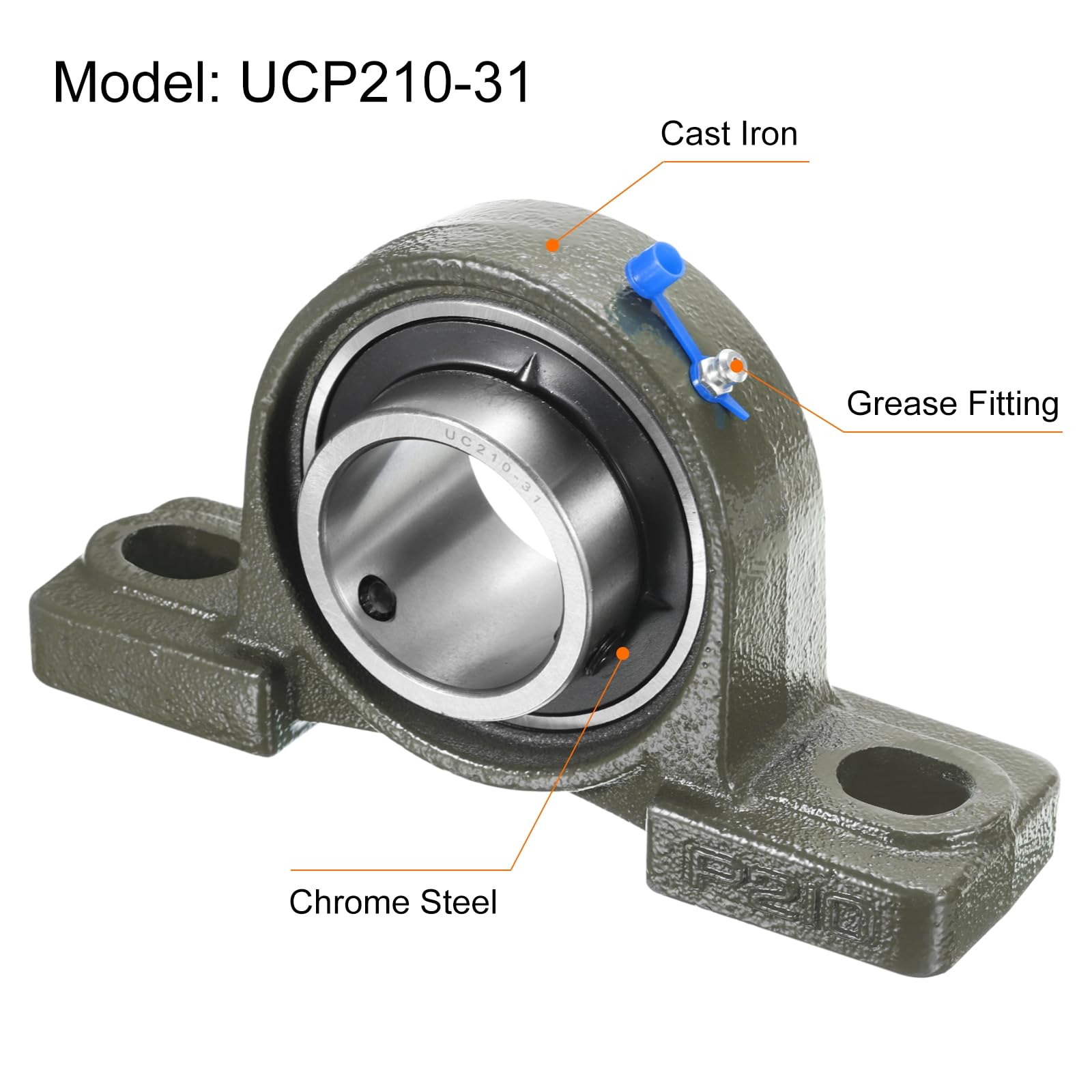 QUARKZMAN 2 Pz UCP210-31 Cuscinetti a Base Piana 1-15/16 Pollici Foro Auto-Allineanti, Base in Ghisa Massiccia Montata Cuscinetti in Acciaio al Cromo