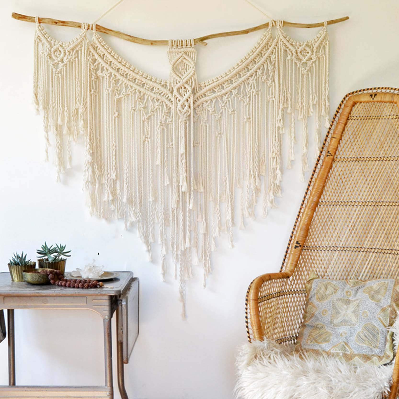SERENEPEAK Large Handmade Woven Wall Tapestries Cotton Rope Art Macrame Tapestry Home Decor(A140x170cm)