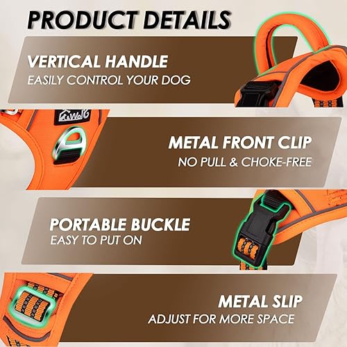 Miniatura 3 de SlowTon Arnés para perro sin tirones, arnés resistente sin estrangulamiento para mascotas, con 2 clips para la correa y mango vertical de fácil