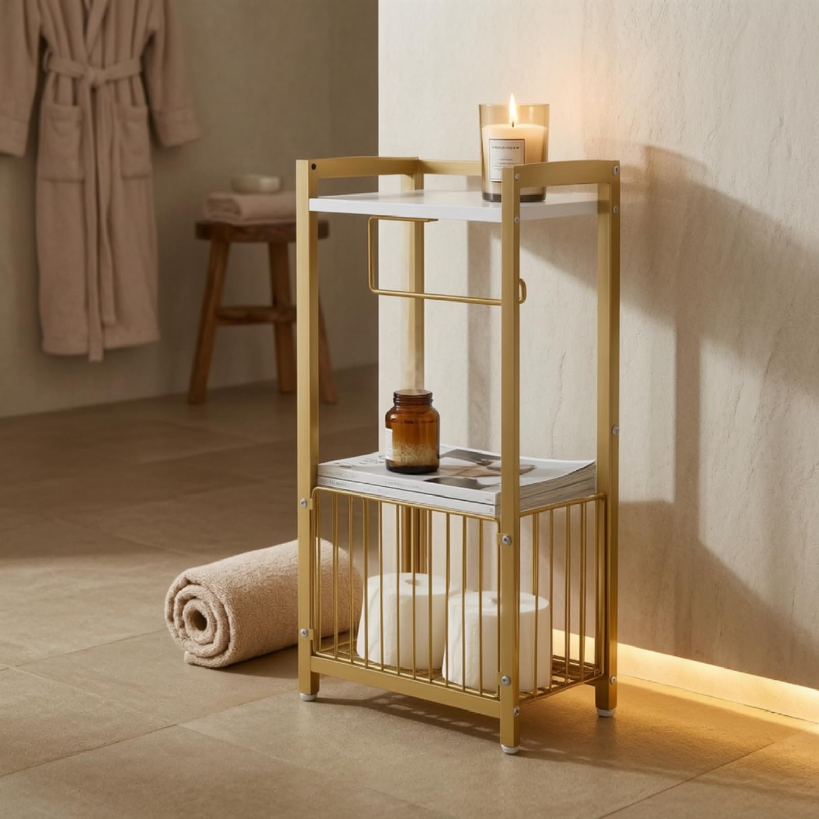 predolo Porta Carta Igienica da Terra in Metallo Portarotolo da Terra Compatto Piantana Bagno, Nero