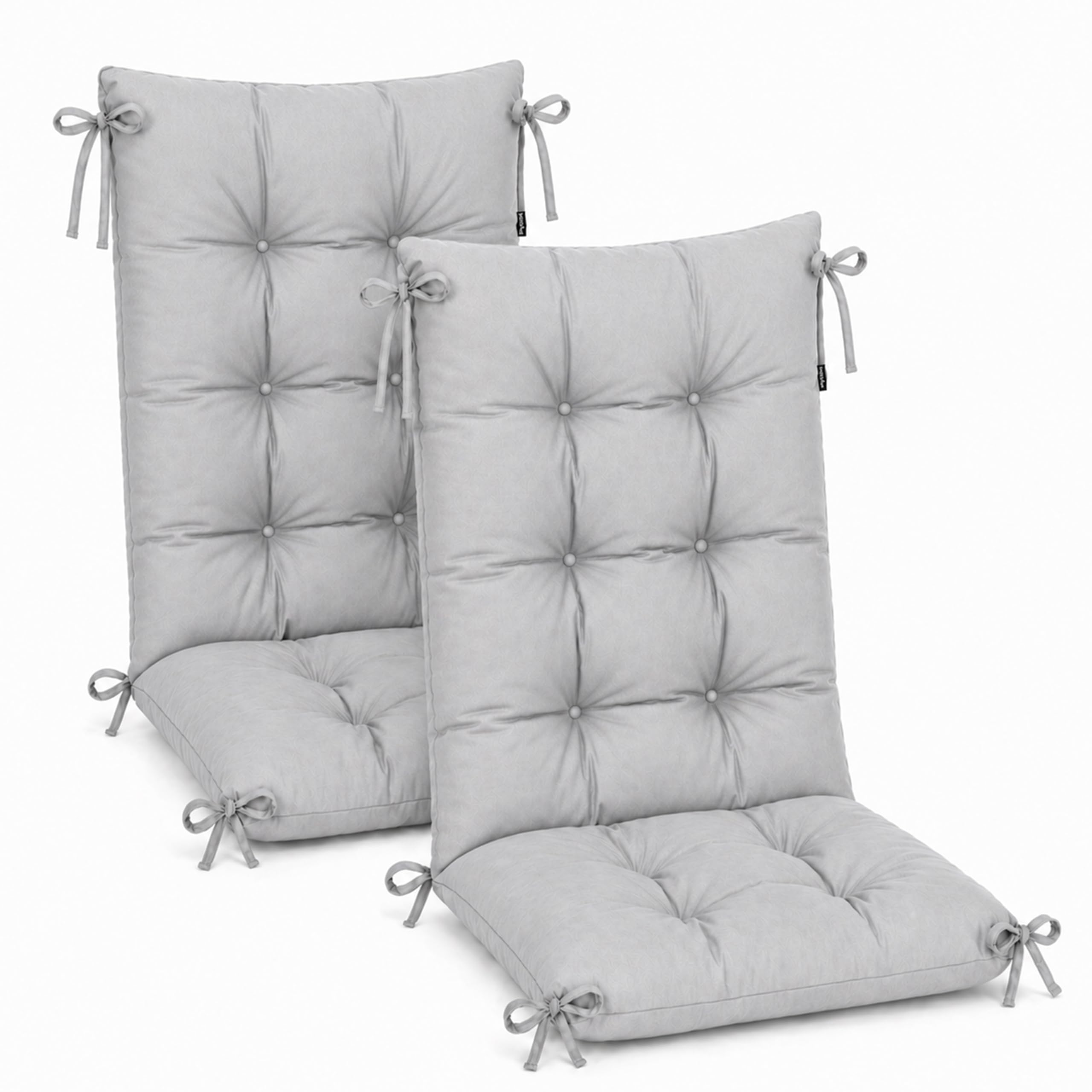 POKAR Lot de 2 Coussins Chaise Jardin Dossier Haut 120x50x10 cm | Matelassé Imperméable | Coussins Fauteuil Exterieur | Matelas de Siège Jardin | Rembourrage Épais | Oeko-Tex | Made in EU | Gris
