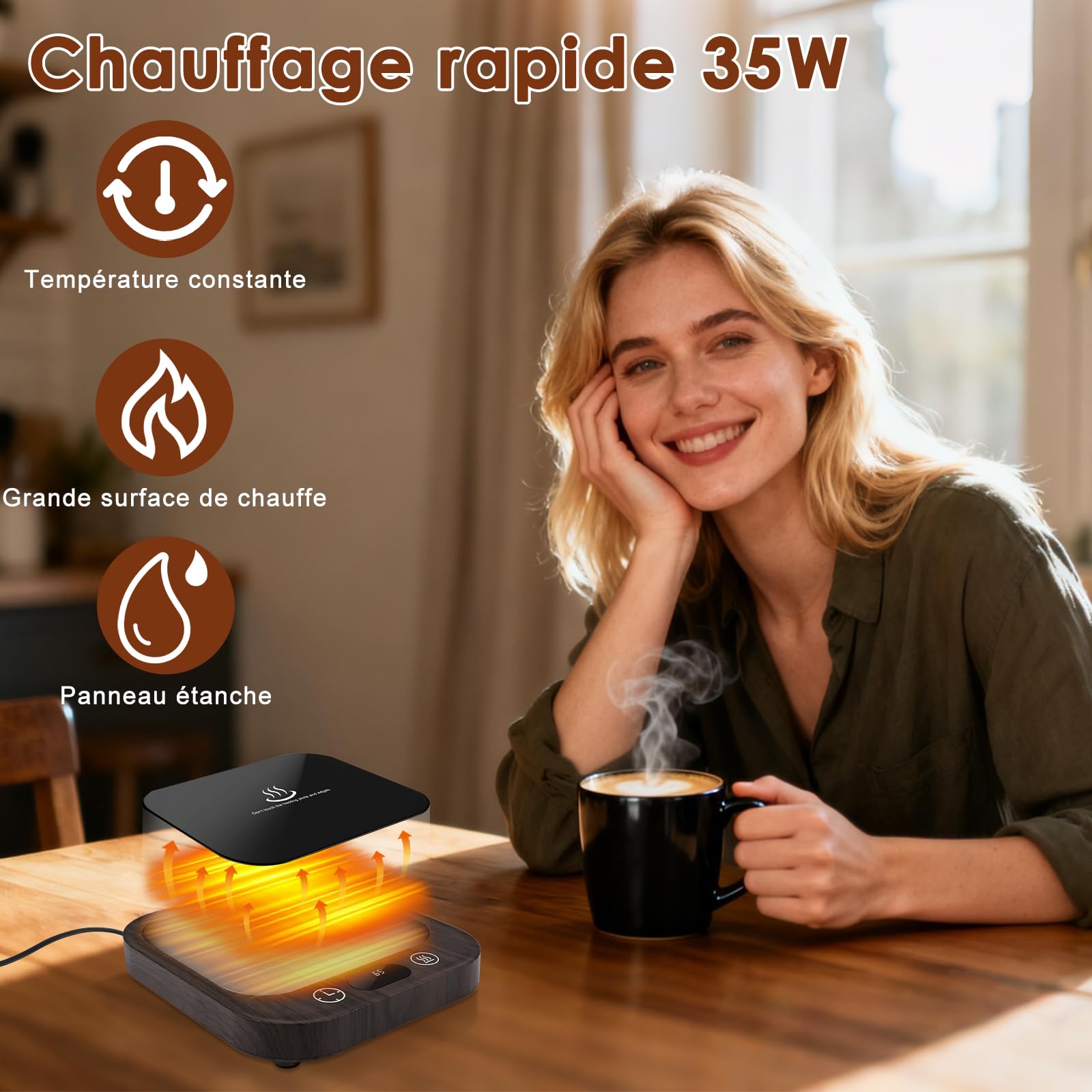 Chauffe Tasse,Chauffe Café de Bureau,avec 4 Réglages Température, avec Durée 2-8 Heures,Fonction D'arrêt Automatique Après 8 Heures,pour Chauffer Le Café/Le Lait/Le Cacao/Bougies