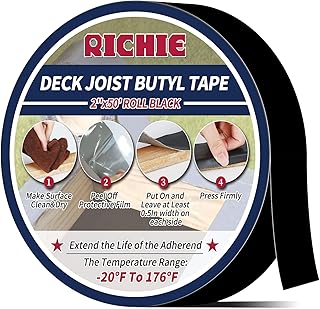 RICHIE Butyl Joist Tape for Decking, 2 inch 50 feet Deck Joist Tape Waterproof, Anti-Corrosion, Self-Adhesive Deck Tape Joist, Seal Butyl Deck Flashing Tape for Deck Joists and Beams 1 Roll