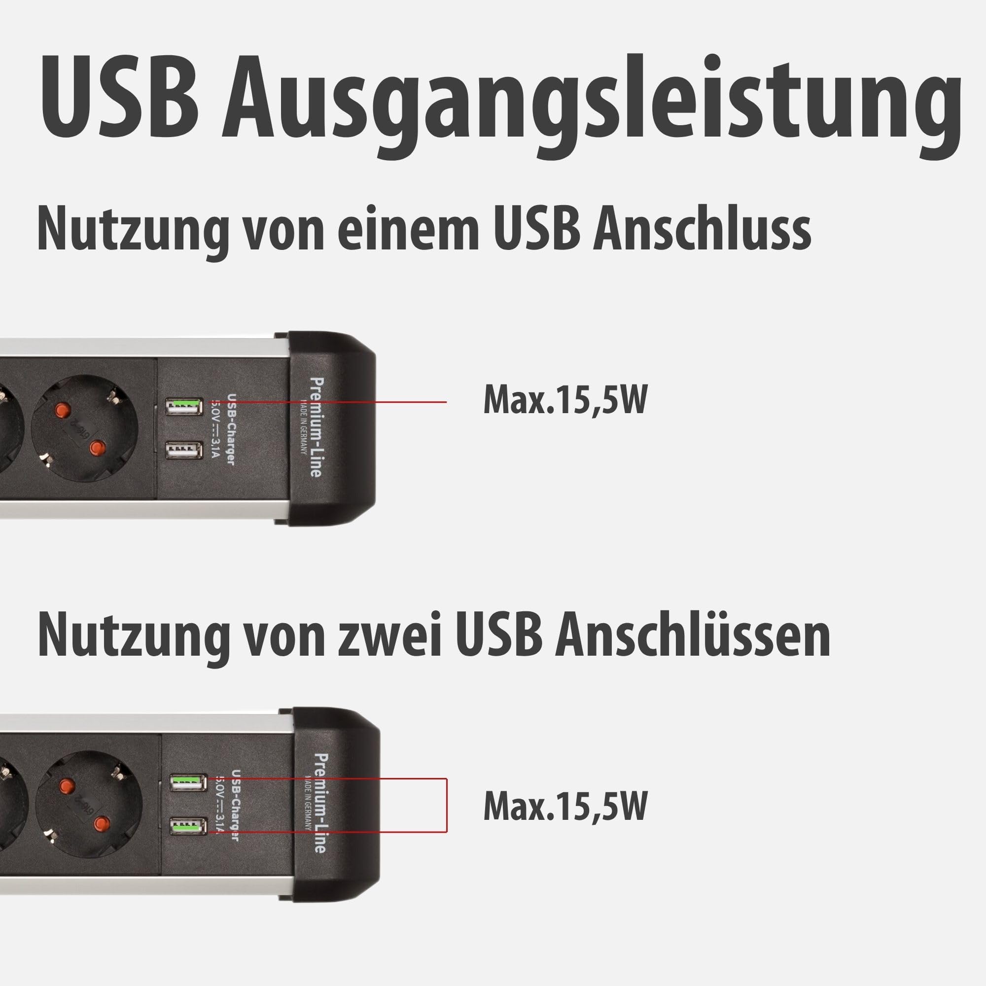 Brennenstuhl Premium-Protect-Line Steckdosenleiste 6-Fach mit USB, 3m | Mit Überspannungsschutz, Mehrfachsteckdose mit Schalter, 2-fach USB 3,1 A, Made in Germany, silber/schwarz