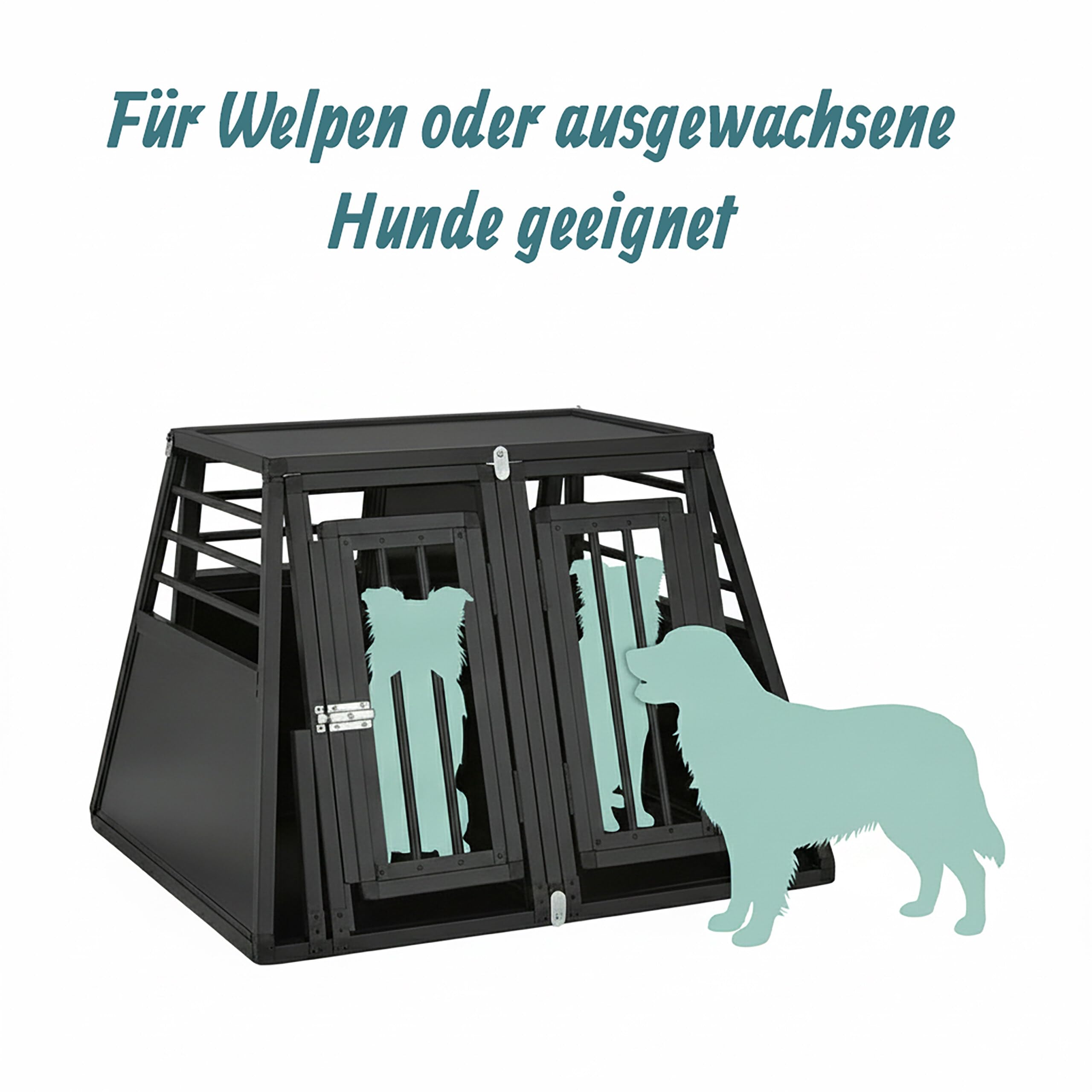 Relaxdays Hundebox Auto, doppelte Hundetransportbox, Kofferraum, abgeschrägt, Trennwand, HBT: 64 x 90 x 82 cm, schwarz