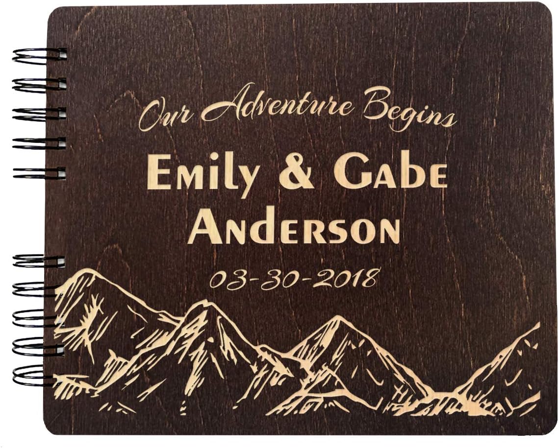Wooden Guest Book Our Adventure Begins GuestBook Wedding Sign in Rustic Bride Groom Registry Album Customize Engraved (8.5"x7")