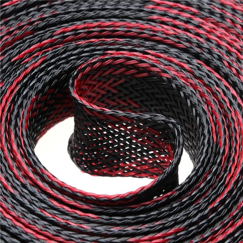 Manchon de Câble Gaine Tressée 10M Manchons de Tressage de Câble, Noir et Rouge 2-25 mm Manches Enroulables, pour Finition de Câble Manchon Isolant Rétractable (4mm)