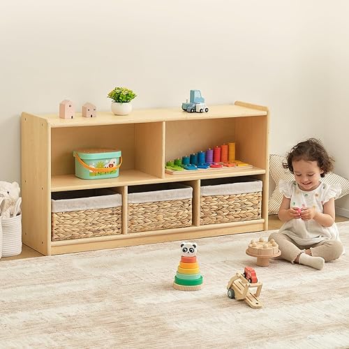 Miniatura 2 de OOOK Gabinete de almacenamiento de madera con 5 compartimentos, estante Montessori para organizadores y almacenamiento de juguetes, organizador de