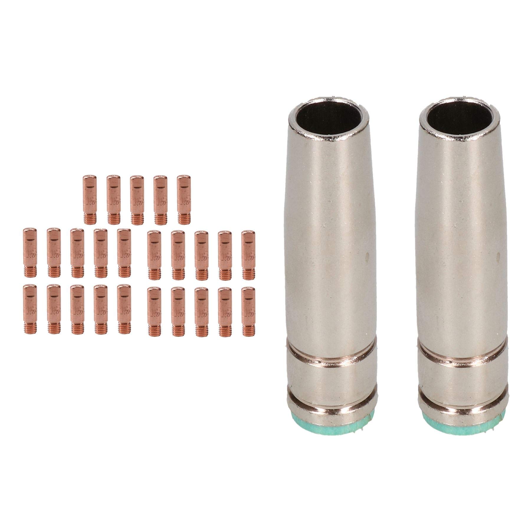 2 Shroud & 25 x 1.0mm Contact Tips MIG Welding Binzel Style Euro Torch MB25