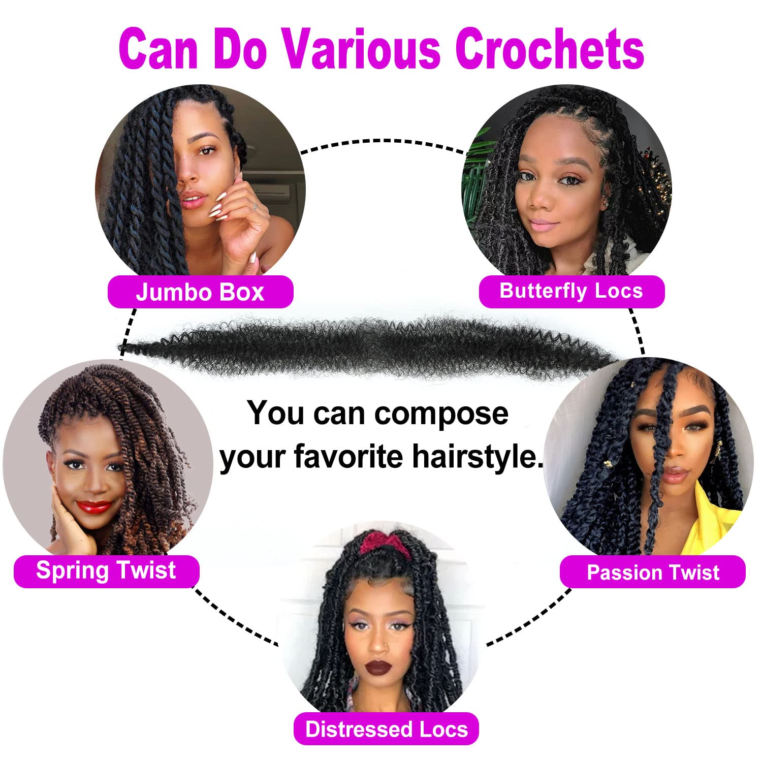 Afro Twist Hair Springy Afro Twist Hair Crochet Braiding Hair (30 Inch (Pack of 5), 1B#) …