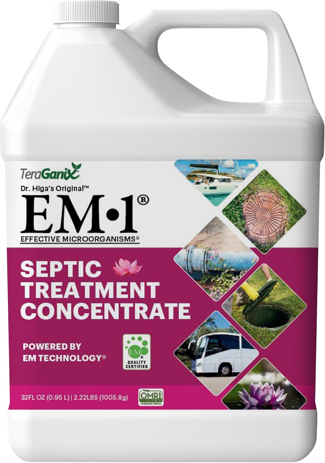 EM1 Septic Treatment Liquid Concentrate, Septic Saver, Prevent Sewage Backups, ﻿Control Odors & Digest Waste in Toilets, Boats, RVs, & Buses, 100% Safe for Aquatic Environments, USA Made ﻿(32 fl oz)