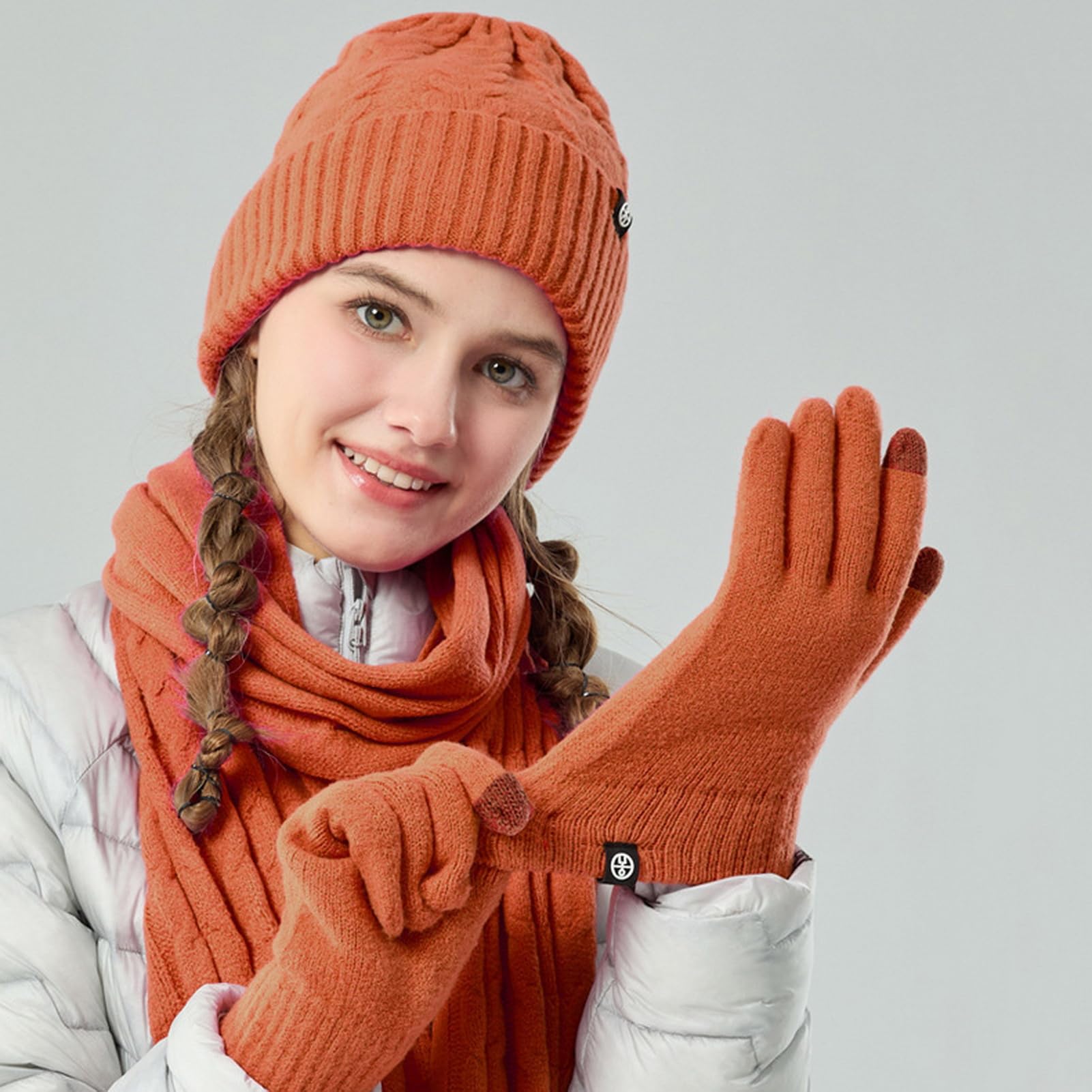 Lifup Kit Esquí Mujer 3 en 1, Gorro Ajustable, Bufanda Tubular y Guantes Táctiles, Conjunto Térmico con Forro Polar para Deportes de Invierno
