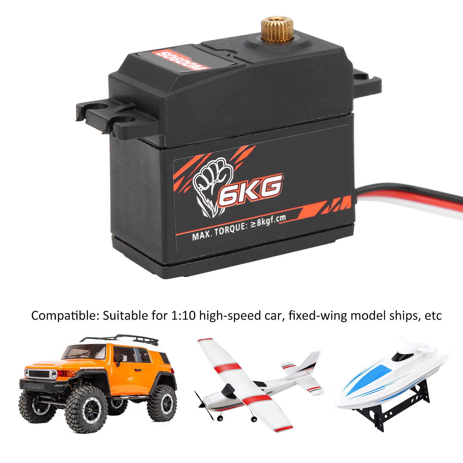 SURPASS - Servo digitale HOBBY S0600M con ingranaggi in metallo da 6 kg, servo per auto RC a coppia elevata, servo per barca ad ala fissa impermeabile con 5 bracci servo,