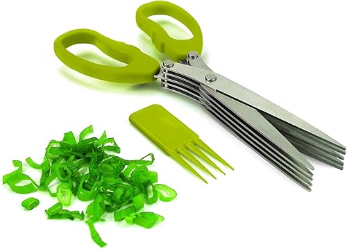 Miniatura 7 de Starfrit Gourmet - Tijeras de hierbas de hoja múltiple - 5 cuchillas dentadas de acero inoxidable - Herramienta de limpieza incluida