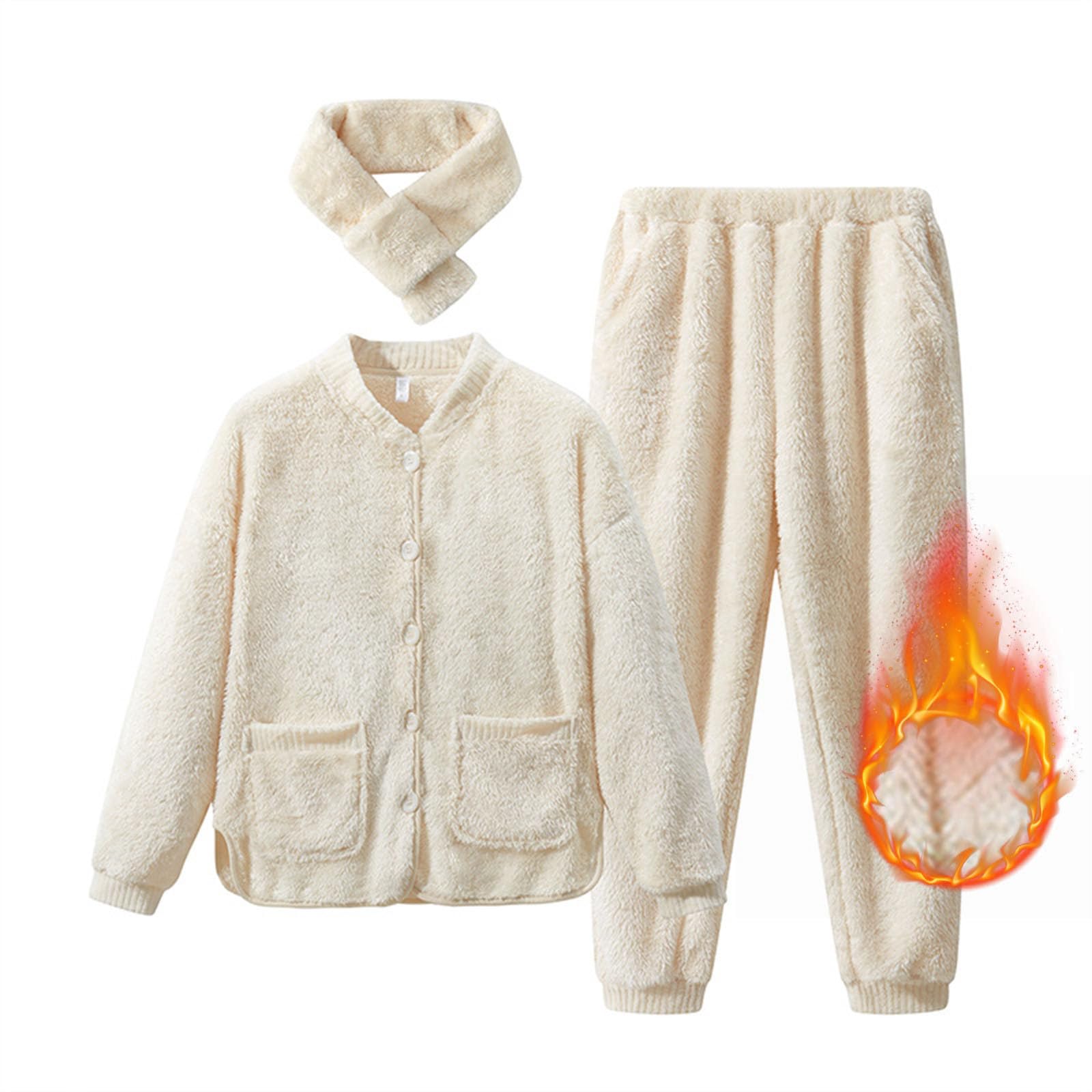 Conjunto genérico de pijama de terciopelo coral para mujer Cárdigan cálido y grueso para casa, cómodo y suave, para una noche relajante, ropa informal de invierno