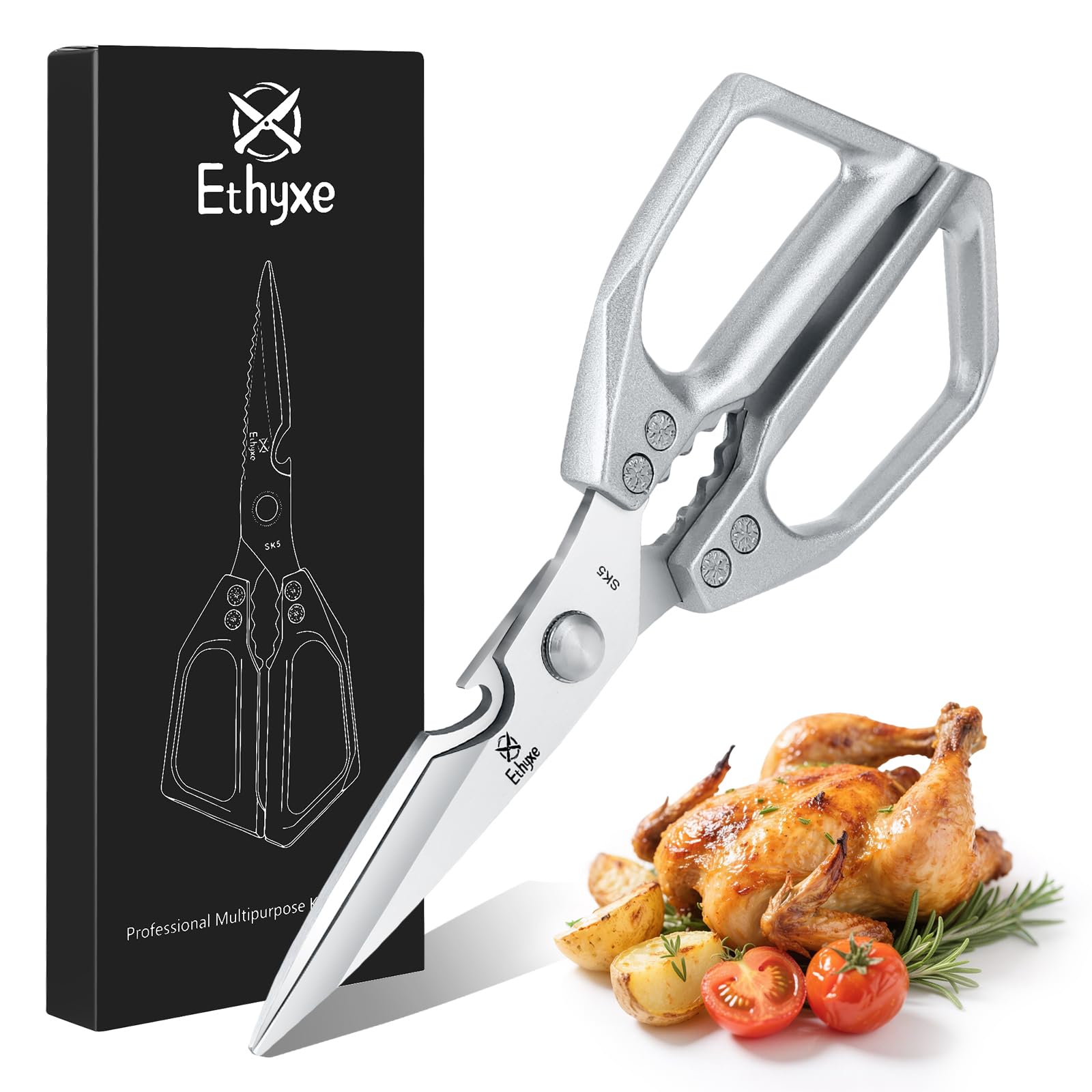 Kitchen Scissors All Purpose - Heavy Duty Poultry Shears, Ultra Sharp Japanese Steel Cooking Scissors for Food, Dishwasher Safe