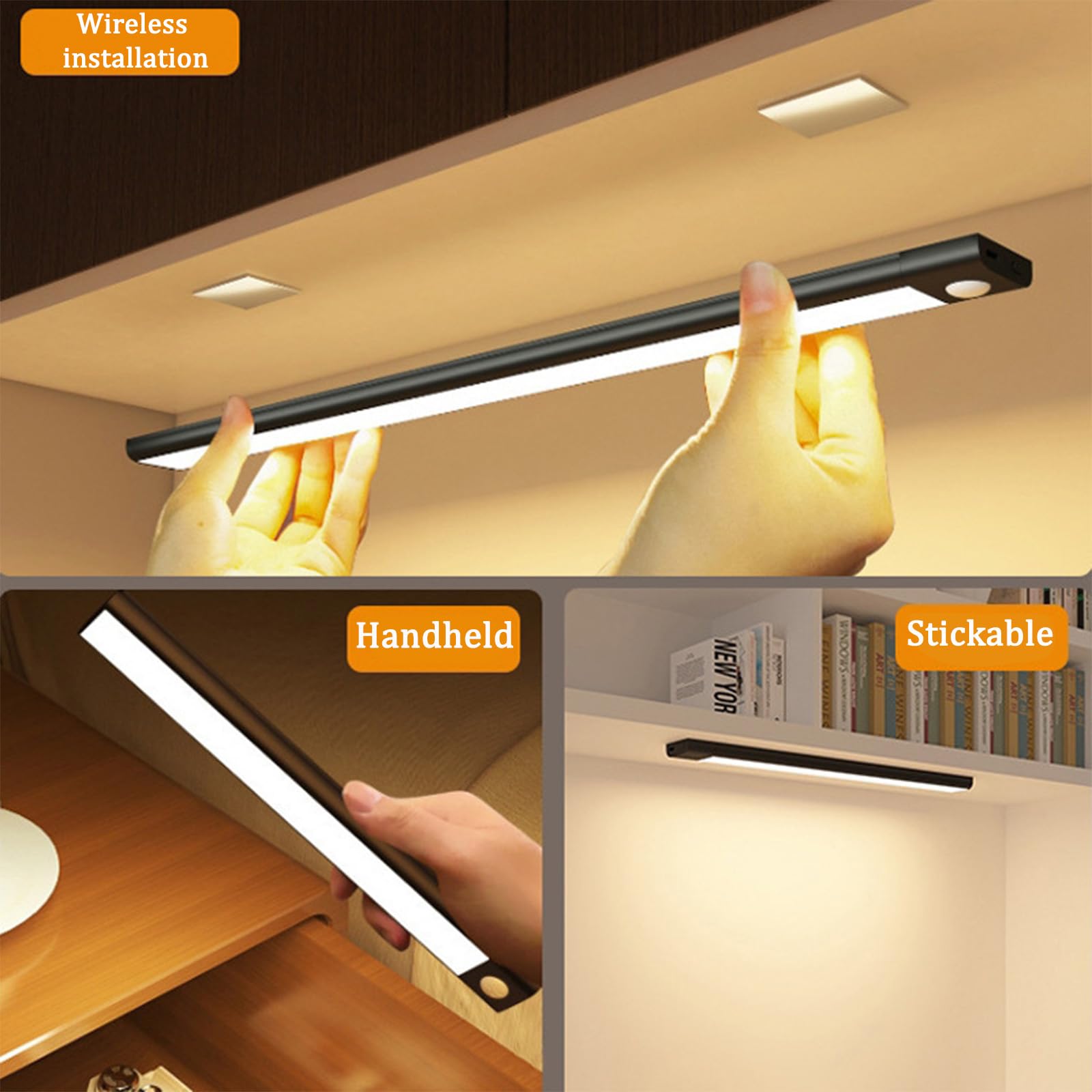 LED Akku Wandleuchten mit Bewegungsmelder Modern Wandbeleuchtung Drei Farbtemperaturen Dimmbare Unterbauleuchte Magnetische Wandleuchte für Wohnzimmer Schlafzimmer Küche (Silber,60cm)