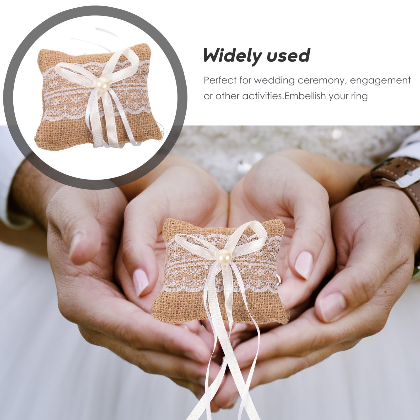ULDIGI 2Pcs Creative Lace Ring Box and Linen Wedding Ring Pillow for Charming Ring Storage for Engagement Ceremony and Special Events