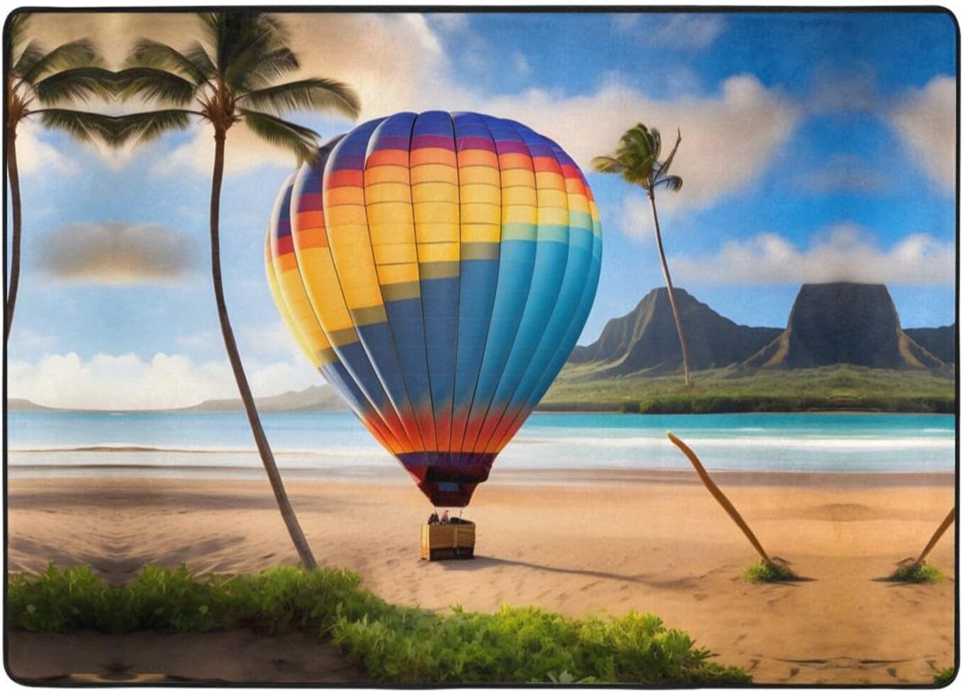 Hawaii Hot Air Balloon Printed Flannel Floor mat 80x58 inches for Bedroom, Living Room, Study Room Decorative Carpet