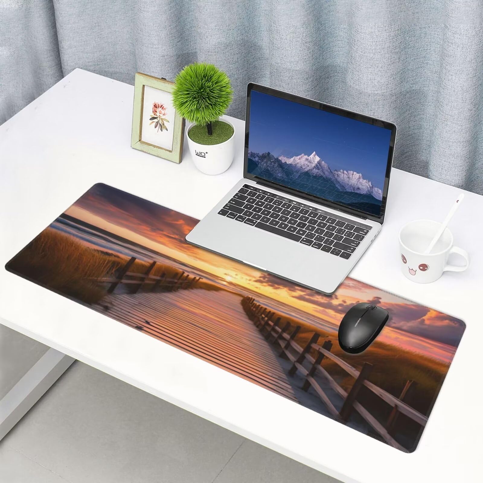 Tappetino Mouse, Tappetino Mouse Gaming Grande XXL 1500x800x3mm Tappetino Scrivania Mouse Pad, Base in Gomma Antiscivolo, Bordi Cuciti, Mousepad per Ufficio e Gaming (Dune di sabbia vista mare) R-218