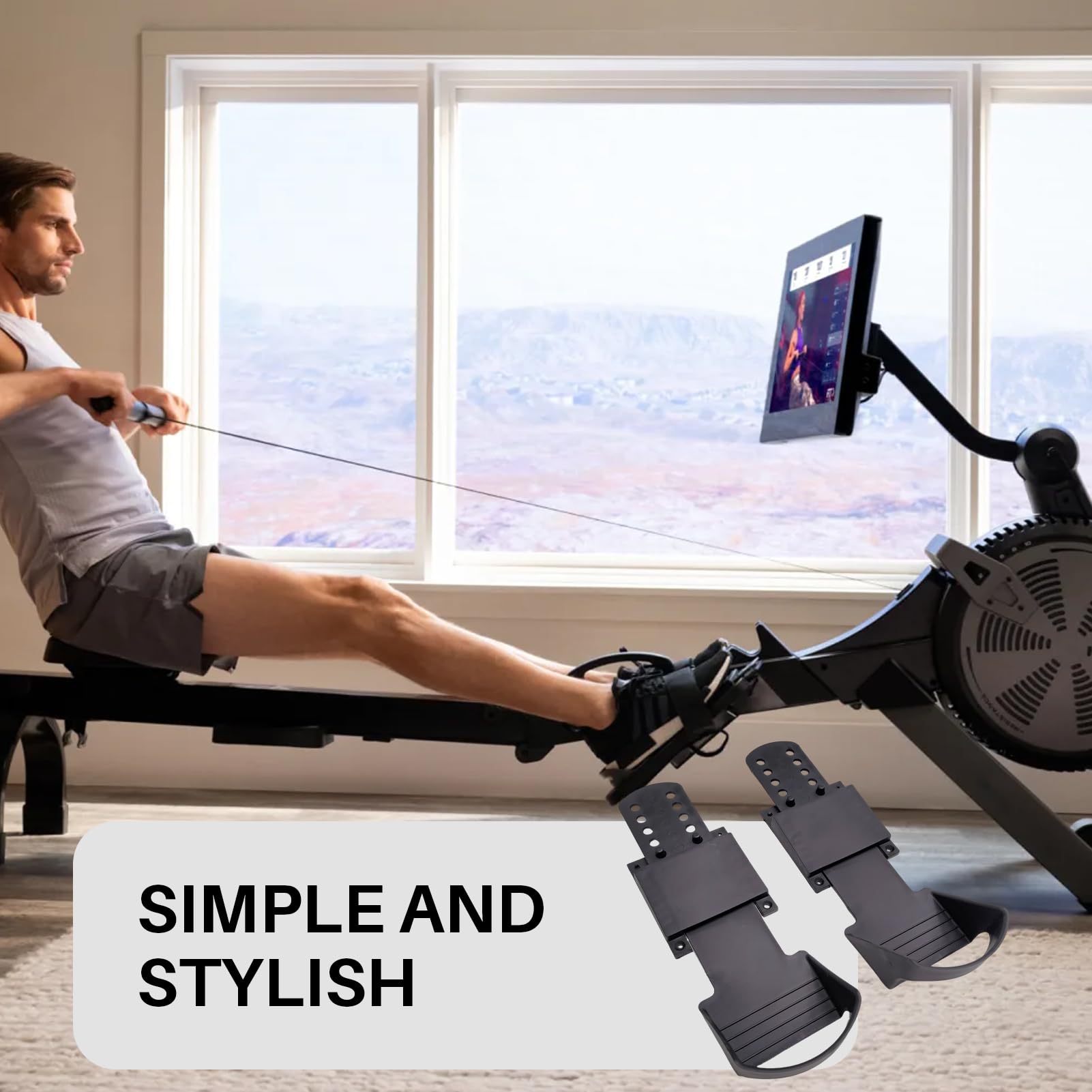 Rudergerät Pedale - 31.8 cm Fitness Pedal | ABS Trainingszubehör - Rutschfest Breite Anpassungsfähigkeit Ersatzteile Stabile Cardio Kraft Übung Home Gym Equipment Einfache Lagerung Paar