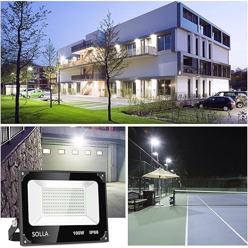 Miniatura 2 de SOLLA Paquete de 2 luces LED de 100 W, 8000 lm 6000 K luz diurna blanca para exteriores, luz de inundación para interiores y exteriores, proyector