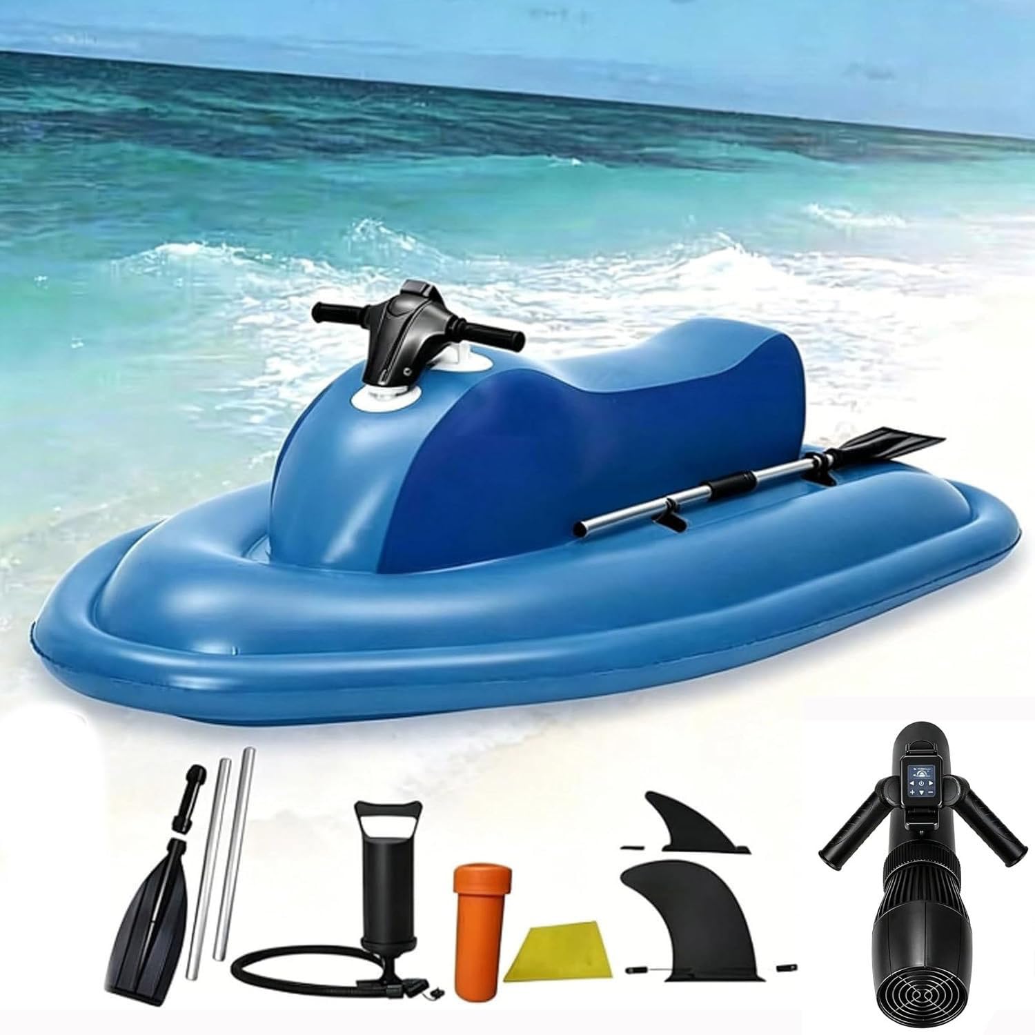 MLYYYDSS Inflatable Boat Jet Ski with Motor, Electric Underwater Scooter, 500W Power, 3-7km/H Speed, 40-130 Min Runtime, Easy Ride Mini Jet Boat for Adults, Pool, Lake & Ocean Fun 10A