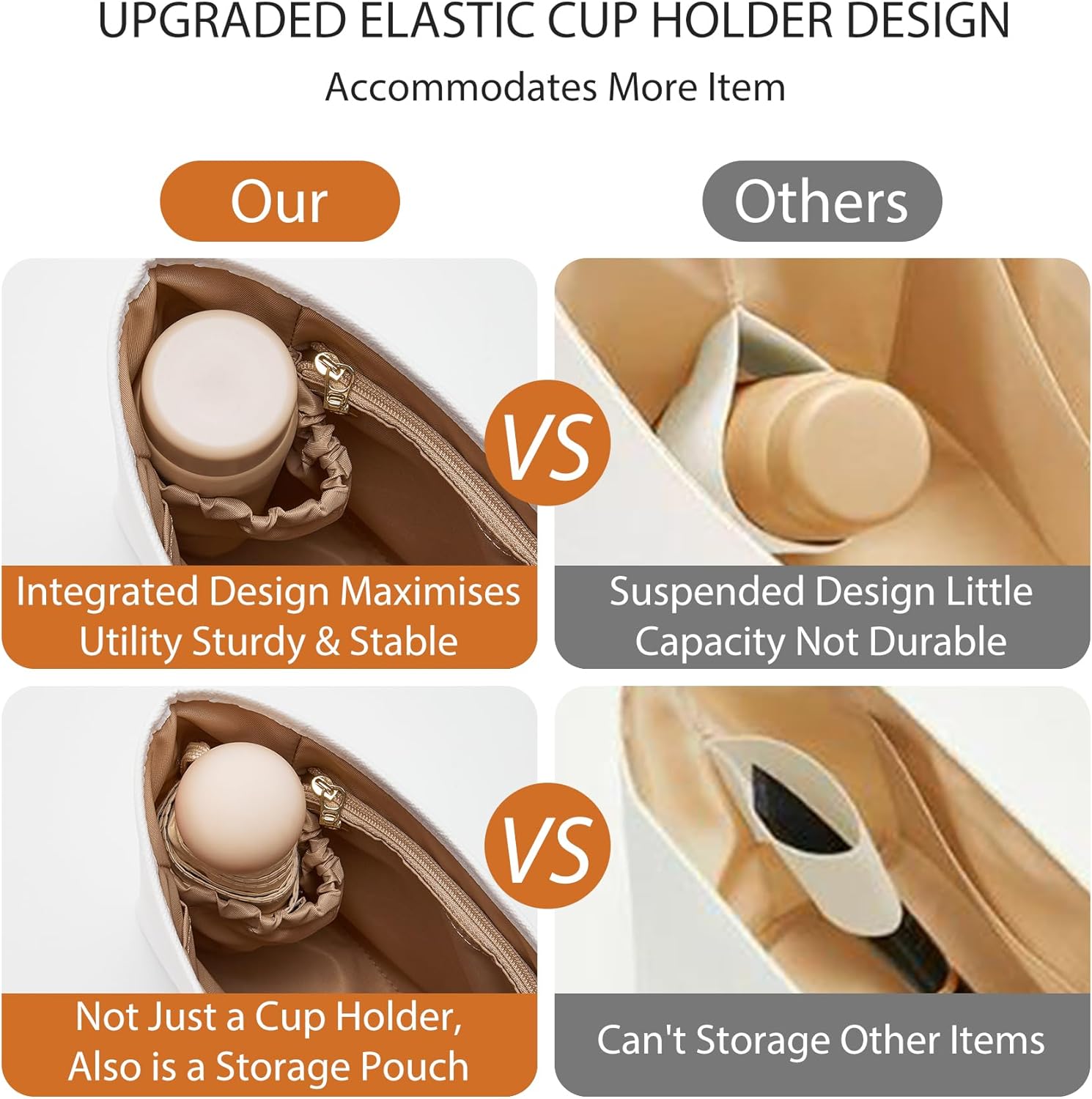 Brooklyn 28 Bag Insert Organizer, Lightweight Purse Organizer Insert for Coach Brooklyn 28 Shoulder Bag, Tote Handbags Inner Divider Shaper with Elastic Cup Holder & Smooth Zipper, White&Maple - Image 5