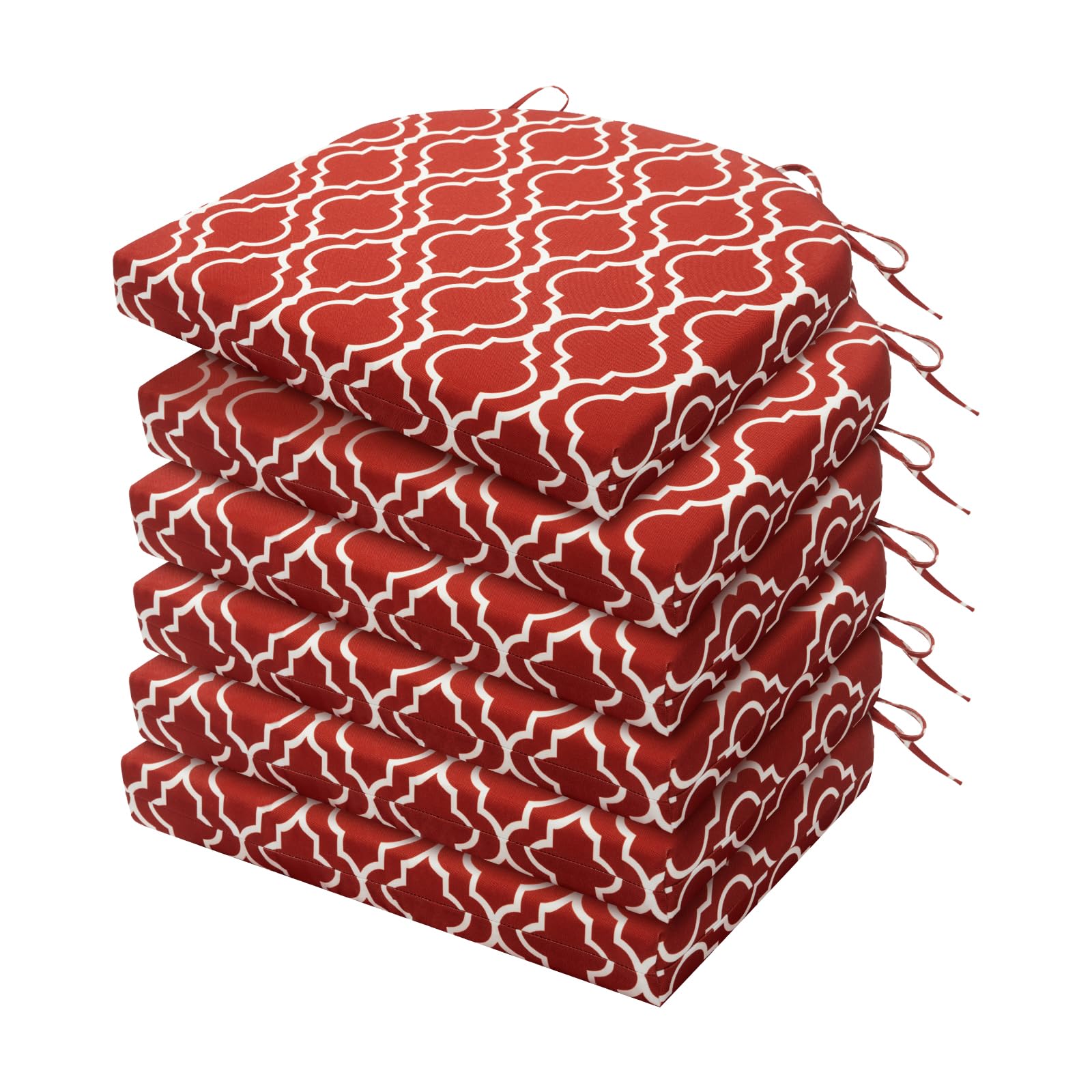 harborest outdoor chair cushions set of 6 - round corner waterproof outdoor cushions for patio furniture - patio furniture cushions with ties, 17"x16"x2", wine red geometry