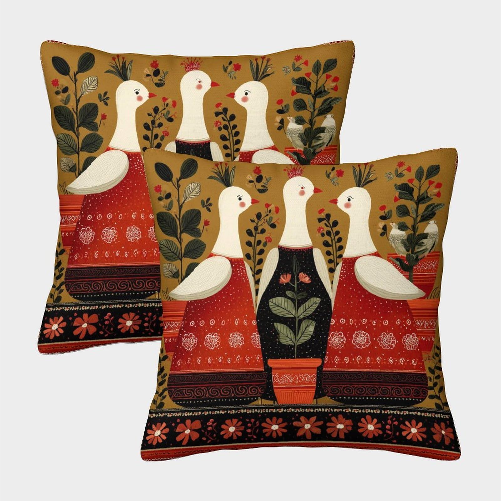 kaiyun 2 Pack Three White Birds Wearing Red And Black Skirts Square Pillow Cover Cushion Cover 50x50cm Suitable for Sofa Bed Chair,3D Pattern