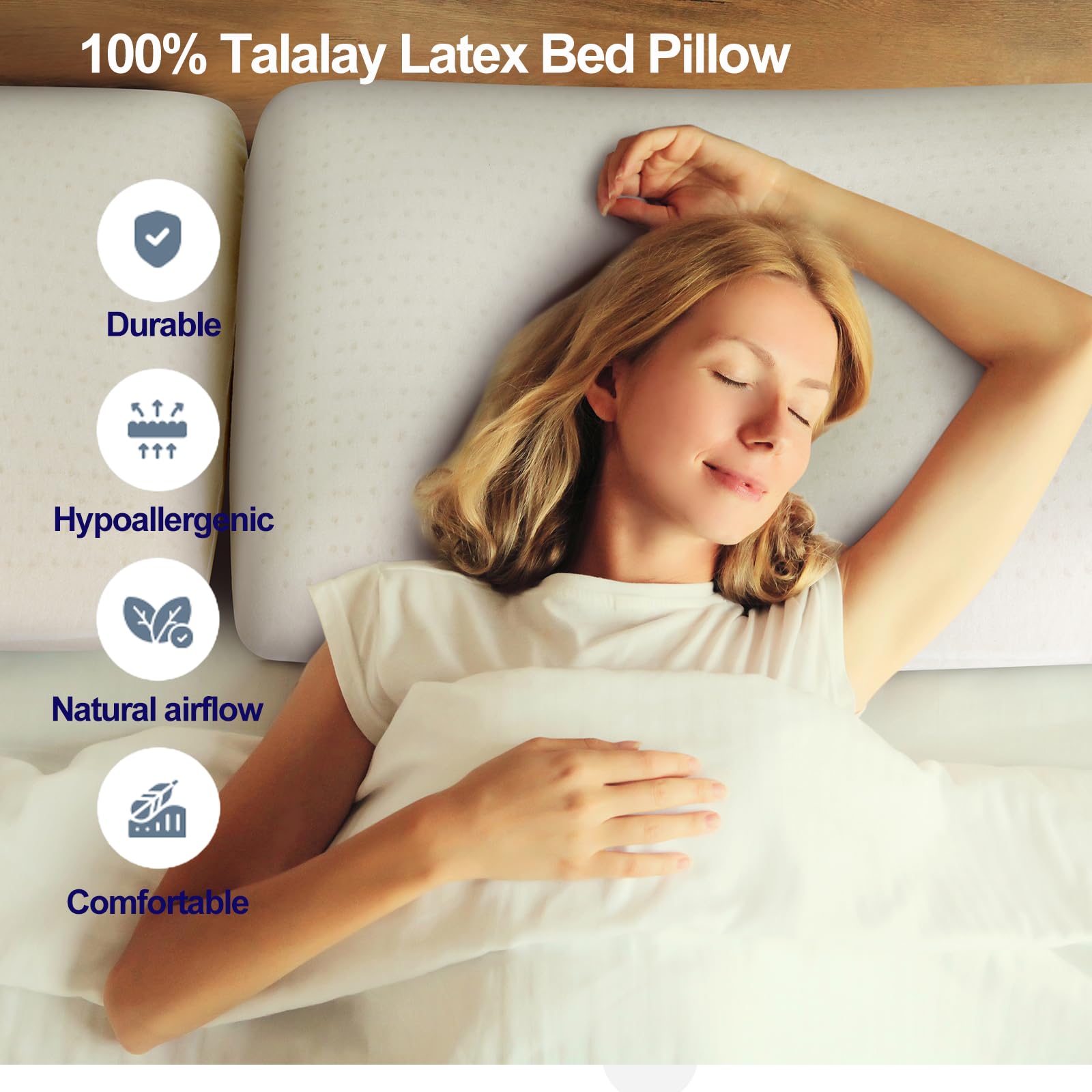 100% Natural Talalay Latex Pillow for Sleeping with Removable Cotton Cover, Premium Soft Bed Pillow Helps Relieve Pain and Pressure, Suitable for Side Back or Stomach Sleepers