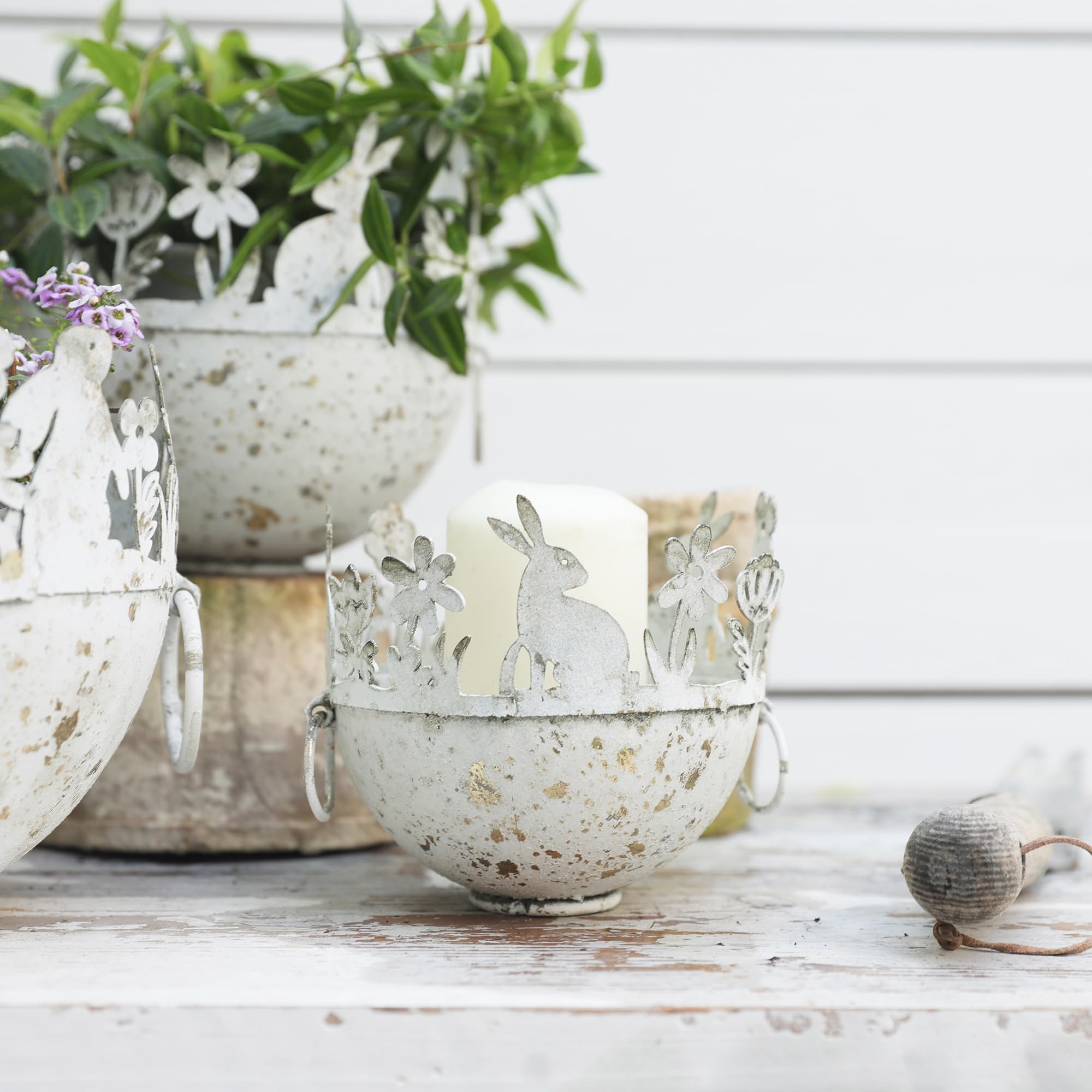 Snapklik.com : Chadechimo Set Of 3 Round Metal Planter Rabbit Decor ...