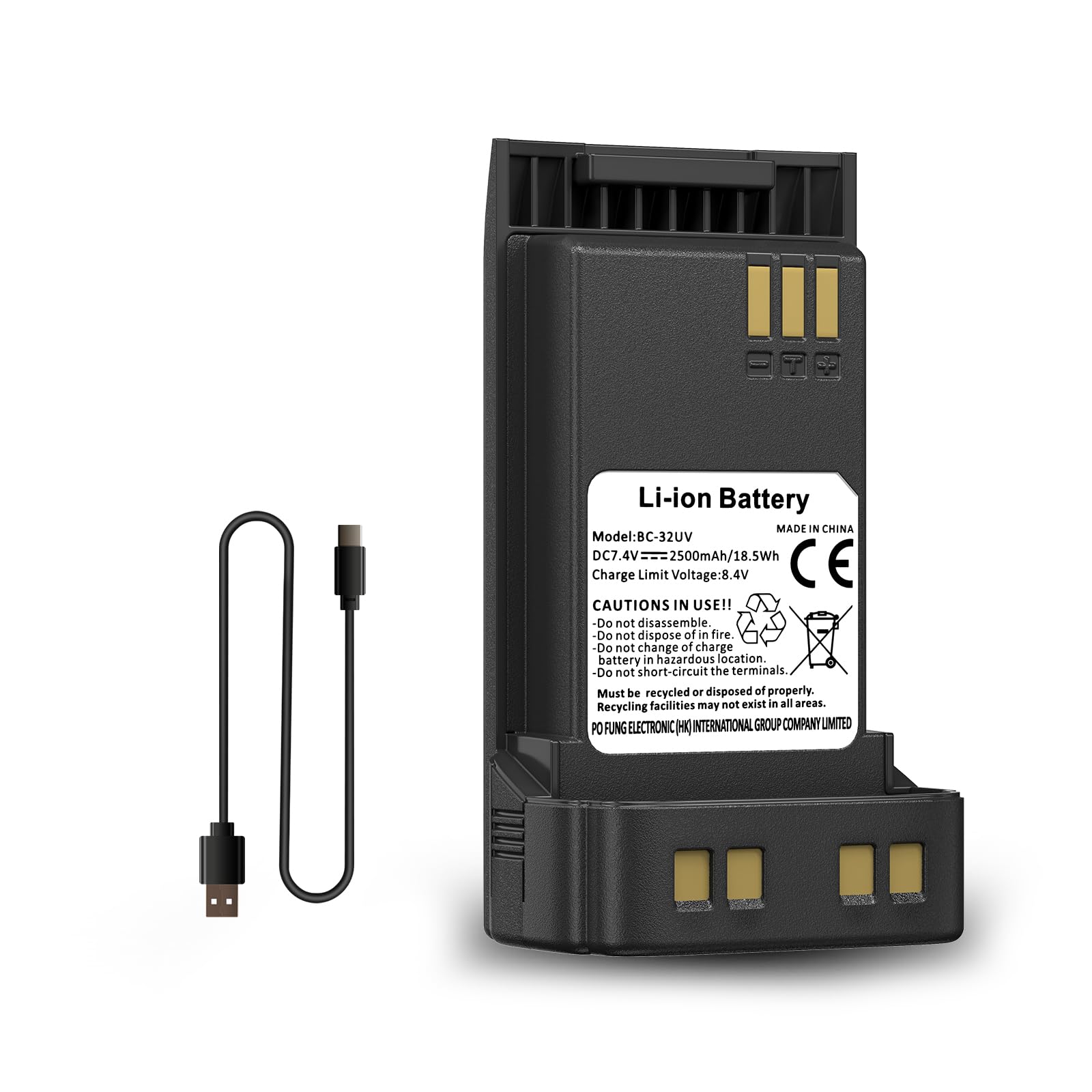 BAOFENG DM-32 Radio Battery 2500mAh Li-ion Battery for UV-32 Walkie Talkie 16.28Wh BC-32UV for UV32 Two Way Radio DC7.4V with USB-C Cable