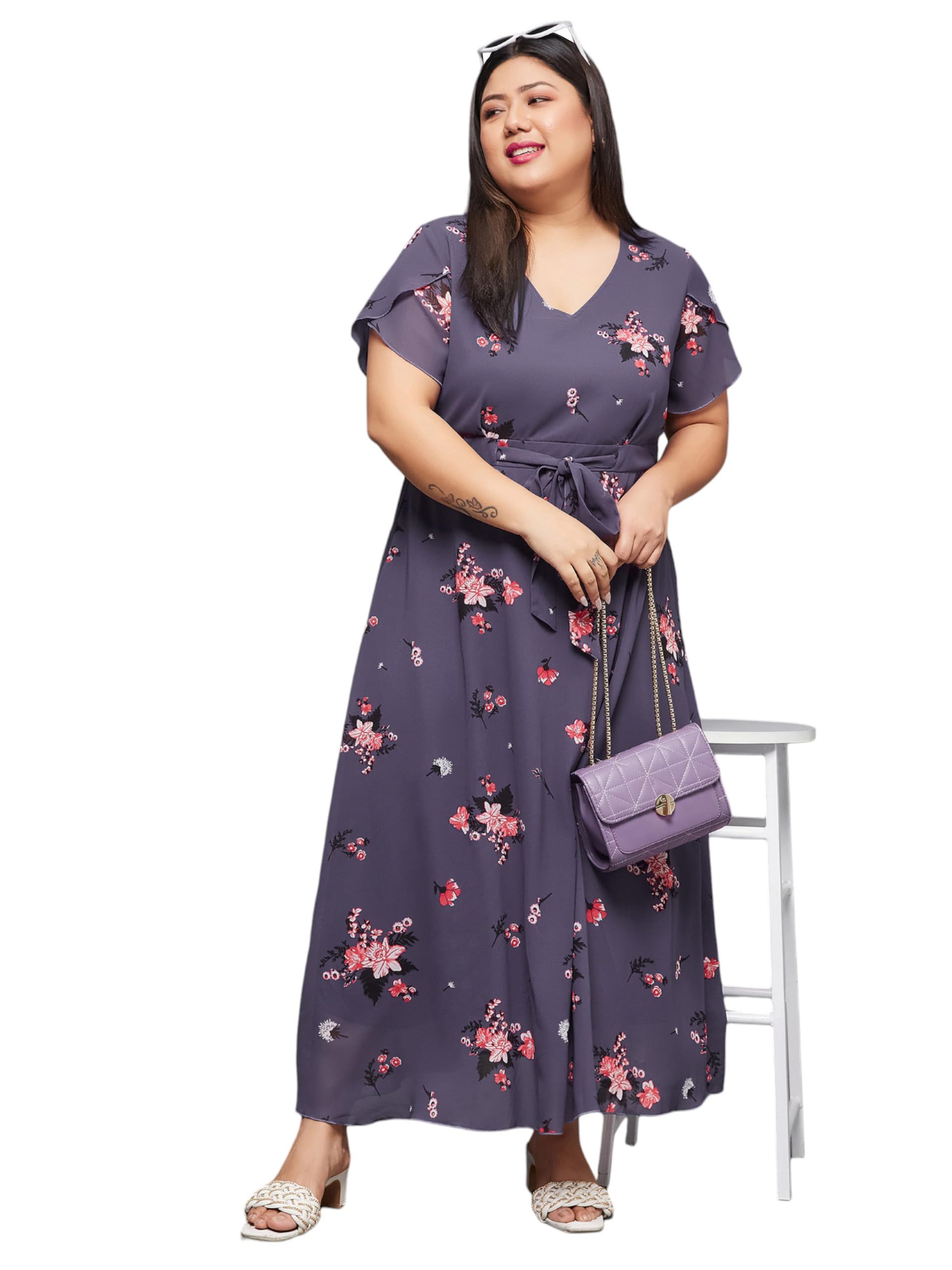 miss chase a+ Women's V-Neck Short Sleeved Floral Pleated Midi Dress-picture-39