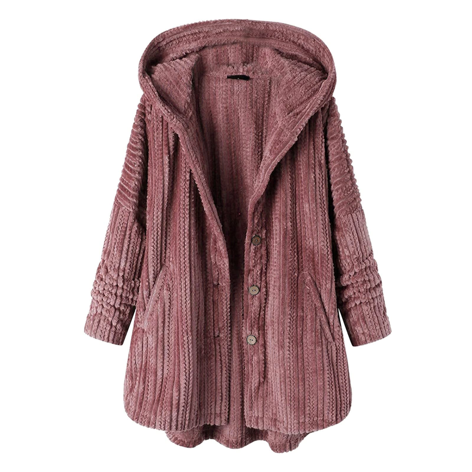 Cordjacke Damen Winter – Elegante Lang Kapuzenjacke Mit Knöpfen, Warm & Winddicht