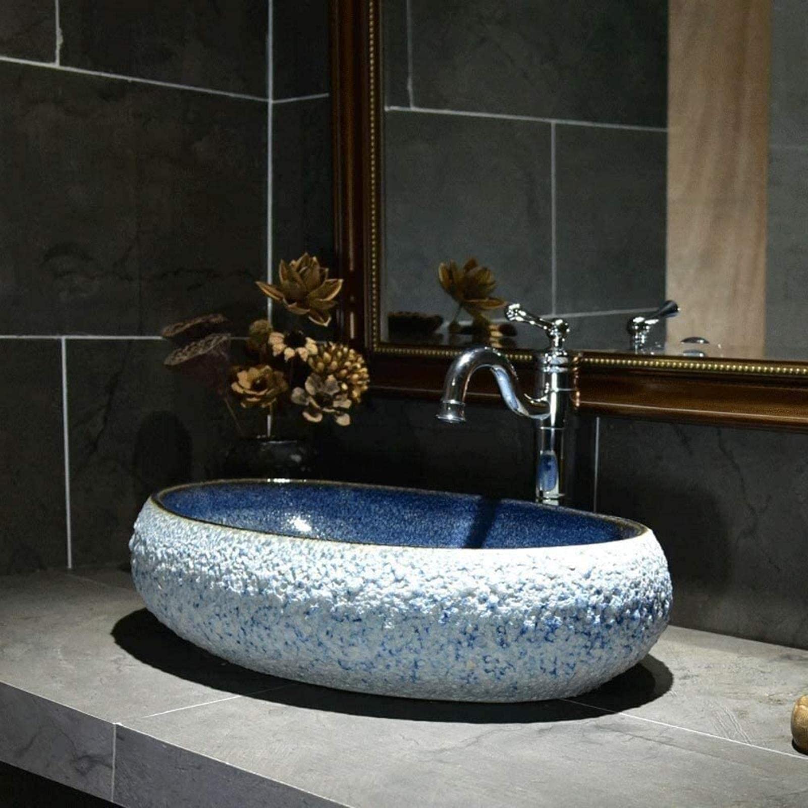 洗面ボウル　和風　洋風　ブルー　洗面台 洗面台 シンク ブルー 蛇口 受け皿 蛇口なし シンクのみ 水道