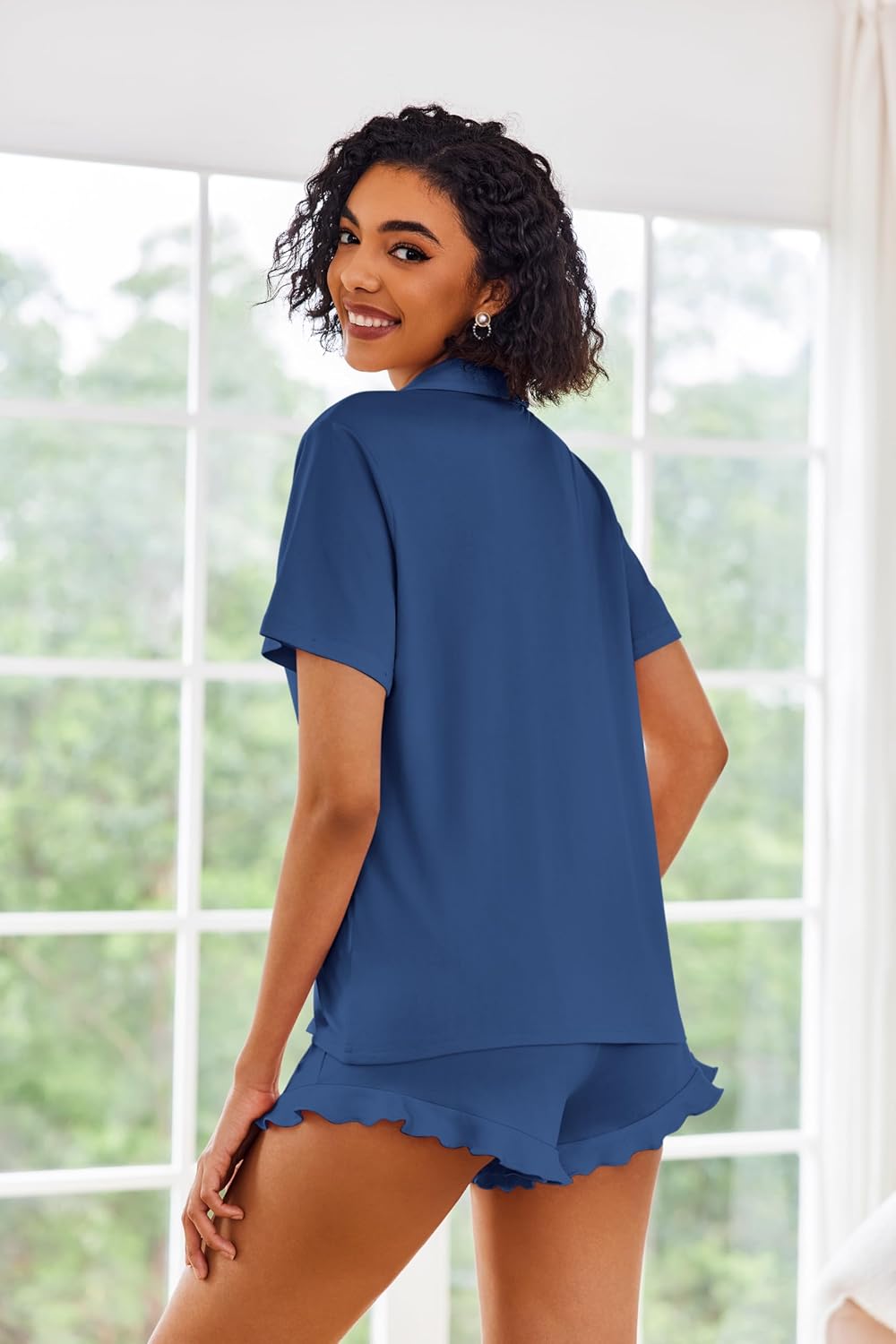 Ekouaer Pajamas Set for Women Short Sleeve Sleepwear Button Down Pjs Lounge Sets Soft Nightwear - Image 4