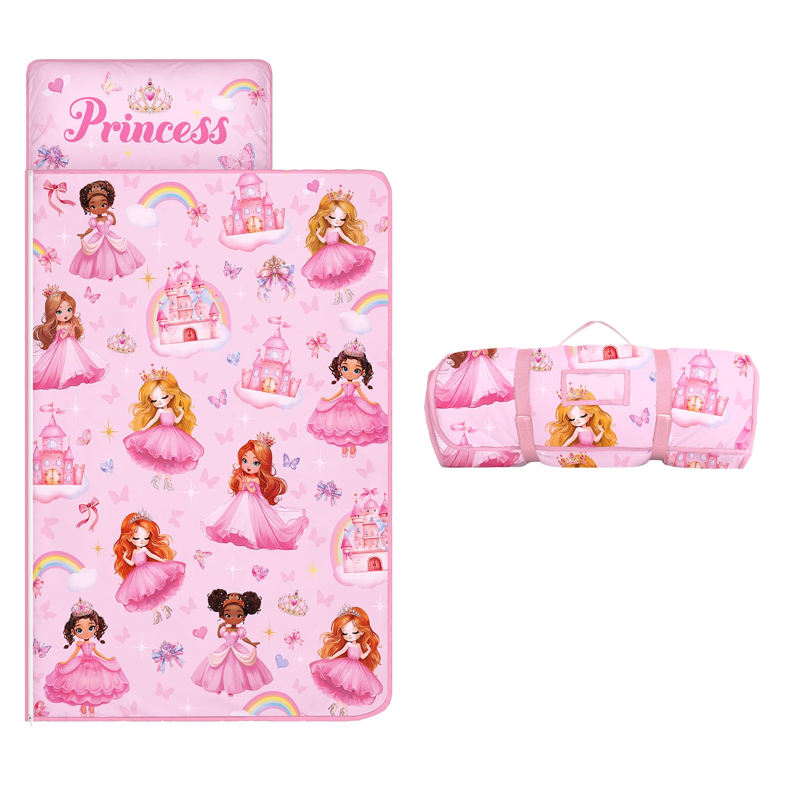 Nap Mat for Toddlers Kids Girls-Pillow,Mat,Blanket All in One-Kids Sleeping Bag for Bedroom Nursery Travel,Birthday for Girls,Princess Castle โ image 1