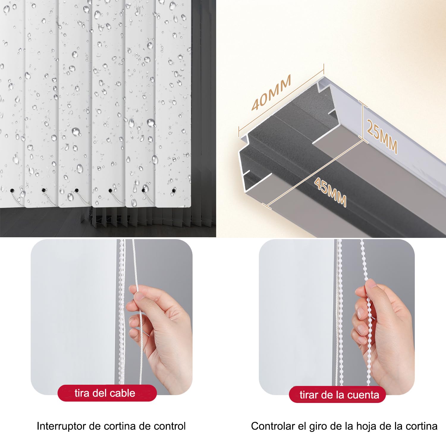 Cortina Lamas Verticales Opaca,Estores Verticales Corredera,Persianas Verticales Blackout para Puertas y Ventanas,con Accesorios,Tamaño Personalizable,Ancho x Alto (Blanco,120cm x 220cm)