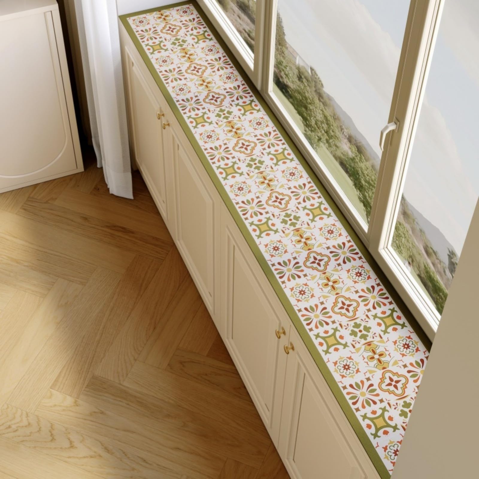 Treer Small Window Sill Mat Runner, Window Sill Protector Cover - Absorbent Diatom Mud Mat for Potted Plants & Pets, Non-Slip Waterproof Wipeable (Kaleidoscope1,15x150cm)