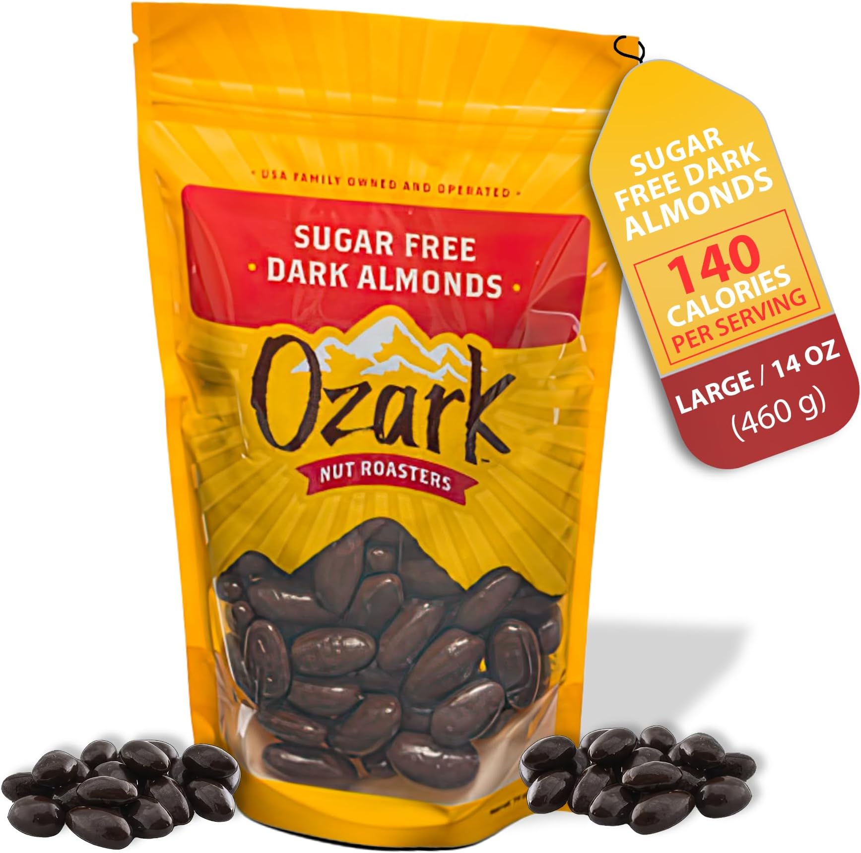 OZARK NUT ROASTERS, SugarFree Dark Almonds, Chocolate