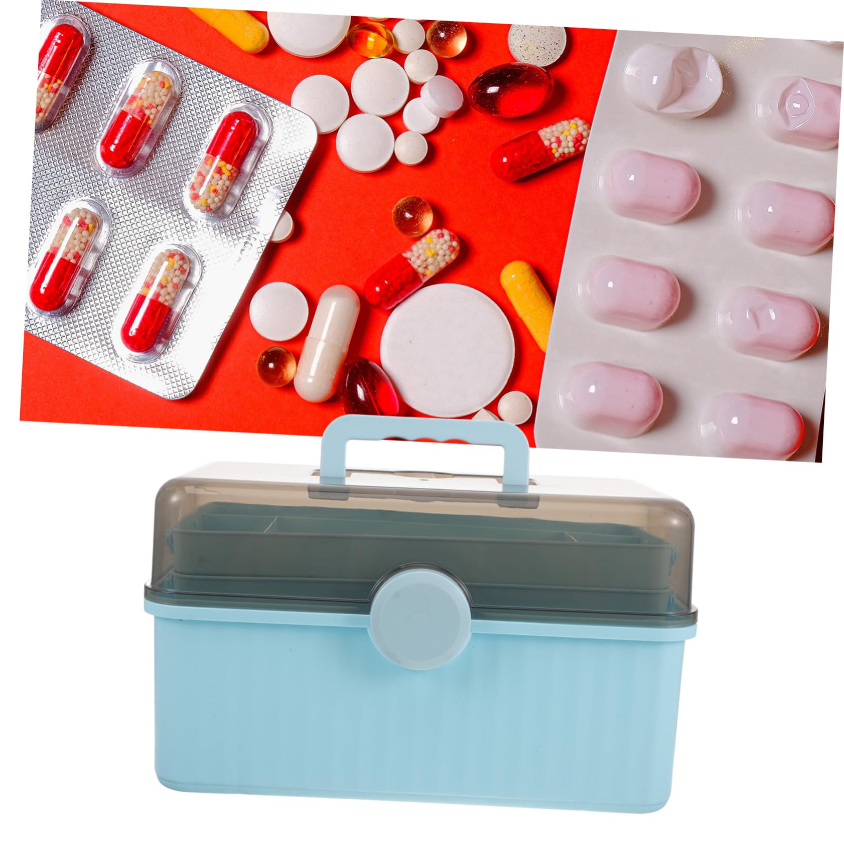 Botiquín de Primeros Auxilios de Plástico Azul, Diseño Multicapa | Gran Capacidad, Uso en Hogar y Oficina, Estructura Robusta, Caja Médica Portátil para Guardar Medicamentos Estilo Aleatorio