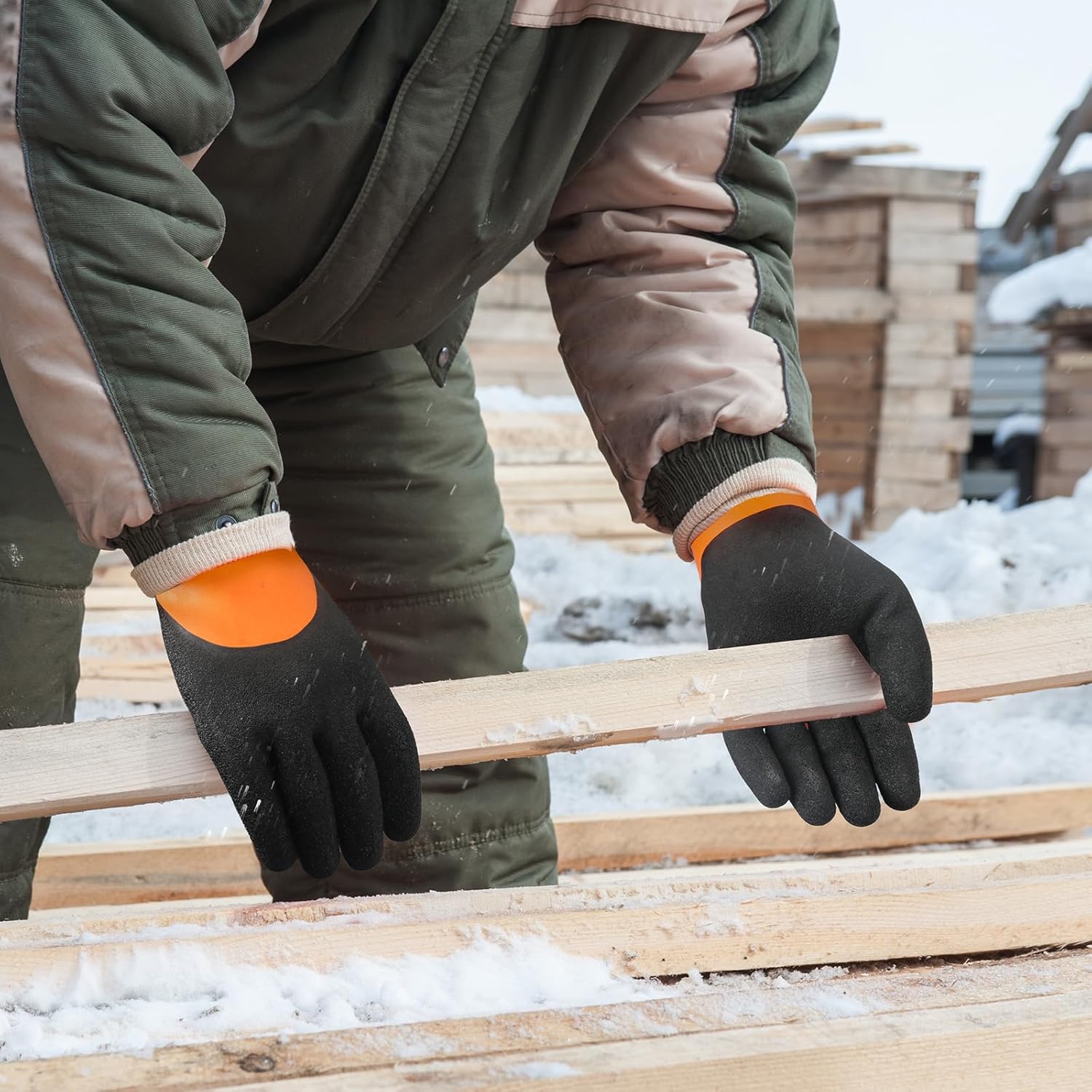 Kebada T2 Waterproof Winter Work Gloves for Men and Women - Thermal Insulated Freezer Gloves for Working in Freezer for Cold Weather, 100% Latex Coating, Wrist Closure, 1 Pair, Orange, Medium - Image 5