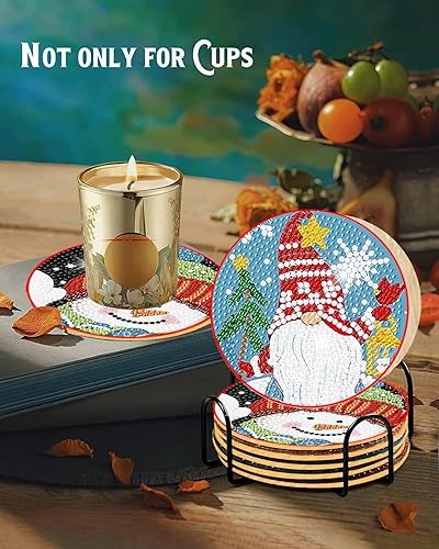 Miniatura 2 de Juego de 8 posavasos de pintura de diamantes con soporte, posavasos de Navidad para invierno, muñeco de nieve de diamante, kits de pintura de