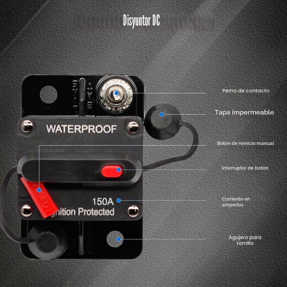 Disyuntor DC12-48V, resistente al agua, reajuste manual, portafusibles, interruptor de reinicio y protección para motor de coche, audio marino