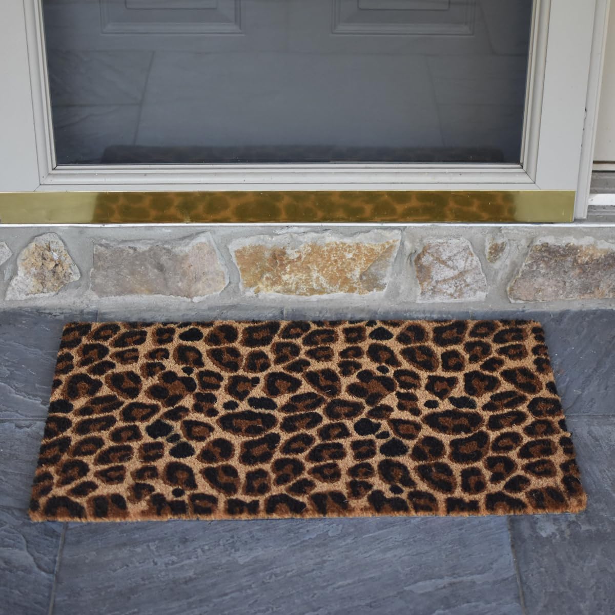 Treasure Gurus Coir Leopard Print Front Door Mat Welcome Rug Outdoor Entrance Doormat Porch Home Decor
