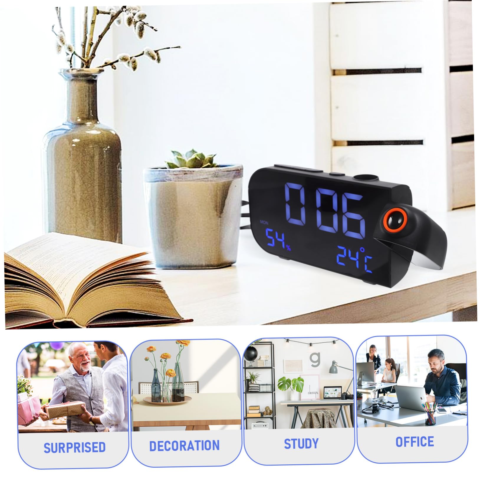 Cabilock Projektionsuhr Mit Led-Bildschirm Tisch-radiowecker Elektronische Uhr Für Schlafzimmer Küche Schwarz Multifunktionsuhr Mit Ferneinstellung Für Büro Und Wohnzimmer